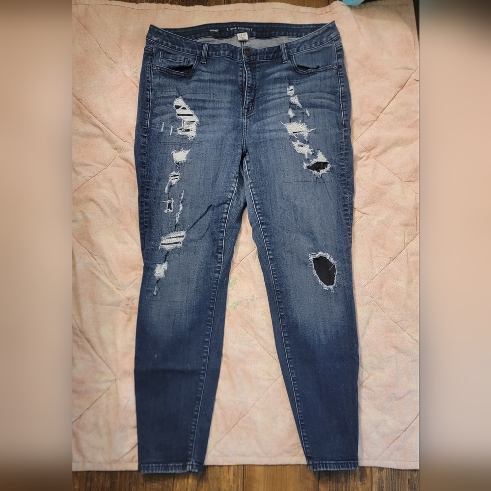 Lane Bryant Dark Blue Distressed Skinny Jeans